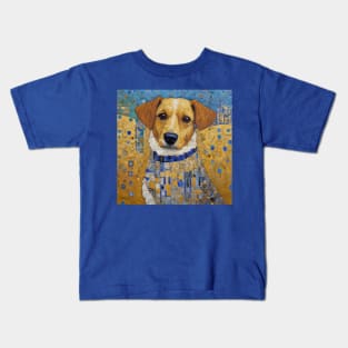 Gustav Klimt Style Dog with Blue and White Ruffled Collar Kids T-Shirt